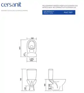 Cersanit Arteco Toaleta WC kompaktowa 66,5x36 cm CleanOn z deską wolnoopadającą biała K667-069