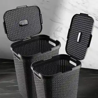Curver Kosz na pranie Style 60L ciemnoszary, z pokrywą, trwała konstrukcja, ergonomiczne uchwyty