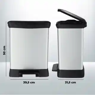 Curver Kosz na śmieci metalizowany 30L z pedałem, srebrny