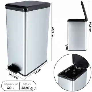 Curver Kosz na śmieci metalizowany z pedałem 40L, srebrny