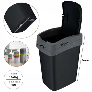 Curver Kosz na śmieci 50L czarny, plastikowy, prostokątny, z pokrywą