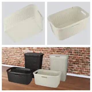 Curver Pojemnik na bieliznę Natural Style 45L kremowy, kosz na pranie, rattan, pojemność 45 litrów