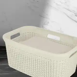 Curver Pojemnik na bieliznę Natural Style 45L kremowy, kosz na pranie, rattan, pojemność 45 litrów