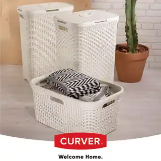 Curver Pojemnik na bieliznę Natural Style 45L kremowy, kosz na pranie, rattan, pojemność 45 litrów