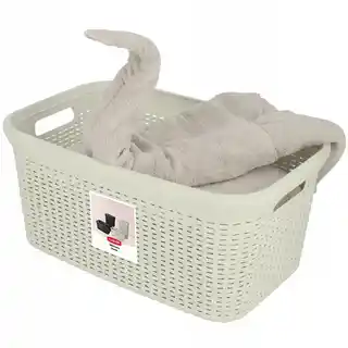 Curver Pojemnik na bieliznę Natural Style 45L kremowy, kosz na pranie, rattan, pojemność 45 litrów