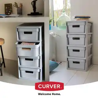 Curver Regał Infinity 231557 szary, 4 półki, pojemność 11 litrów, plastikowy, do przechowywania, nowoczesny design