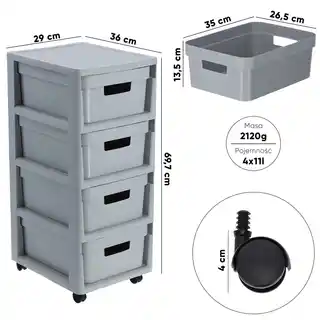 Curver Regał Infinity 231557 szary, 4 półki, pojemność 11 litrów, plastikowy, do przechowywania, nowoczesny design