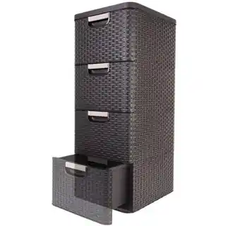 Curver regal plastikowy 4 szuflady brązowy rattan pojemność 14 litrów, łazienkowy, model Style