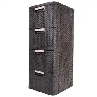 Curver regal plastikowy 4 szuflady brązowy rattan pojemność 14 litrów, łazienkowy, model Style
