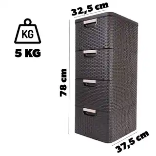Curver regal plastikowy 4 szuflady brązowy rattan pojemność 14 litrów, łazienkowy, model Style