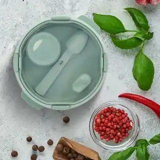 Curver Zestaw lunch boxów pojemnik na żywność 1,6L kubek sztućce eko, okrągły, zielony