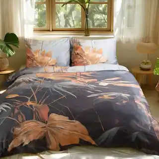 Darymex Pościel satynowa 140x200 Premium Satynlove Liście szara terra