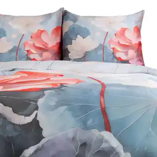 Darymex Pościel satynowa 180x200 Kwiaty niebieska czerwona 12406 SATYNLOVE PREMIUM