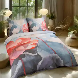 Darymex Pościel satynowa 180x200 Kwiaty niebieska czerwona 12406 SATYNLOVE PREMIUM