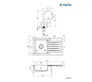 Deante ZQZBS113 Granitowy Szary metalik Zlewozmywak + bateria