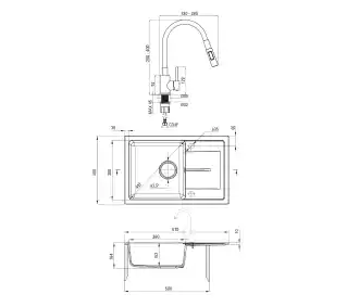 Deante ZRD2113 Granitowy + bateria BOCB740 Granitowy Zlewozmywak + bateria