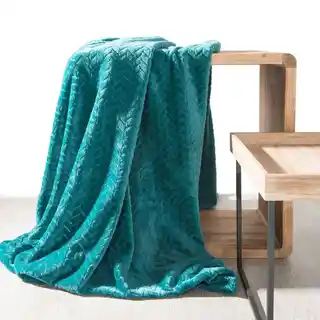Design 91 Koc Cindy mikrofibra 200x220 cm ciemnoturkusowy wytłaczany wzór