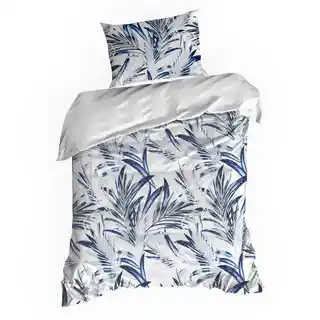 Design 91 Komplet pościeli Alana 160x200 cm mikrowłókno nadruk palmowe liście biało niebieski