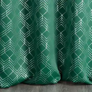 Design 91 zasłona zaciemniająca poli blackout 140x250cm zielony srebrny geometryczny nadruk przelotki koła