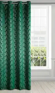 Design 91 zasłona zaciemniająca poli blackout 140x250cm zielony srebrny geometryczny nadruk przelotki koła