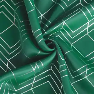 Design 91 zasłona zaciemniająca poli blackout 140x250cm zielony srebrny geometryczny nadruk przelotki koła