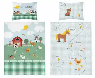 Detexpol komplet pościeli bawełnianej 90x120, traktorek farma, miętowa, błękitna, niebieska, Mayamoo