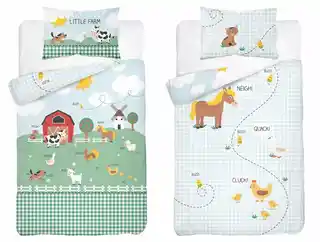 Detexpol komplet pościeli bawełnianej 90x120, traktorek farma, miętowa, błękitna, niebieska, Mayamoo