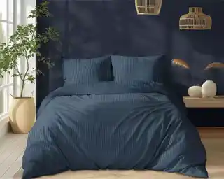 Detexpol Pościel adamaszkowa 160x200 denim granatowa paski 1 cm jednobarwna, kolekcja Pure