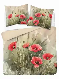 Detexpol Pościel Bawełna 220X200cm Czerwone Maki Kwiaty Łąka Ślub