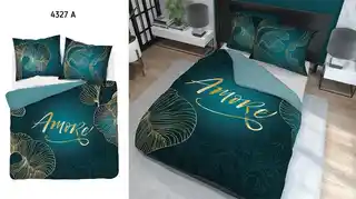 Detexpol Pościel bawełniana 160x200 Amore turkusowa złota liście 4327 A Holland 29