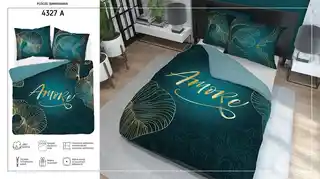 Detexpol Pościel bawełniana 160x200 Amore turkusowa złota liście 4327 A Holland 29