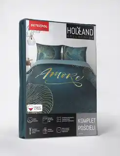 Detexpol Pościel bawełniana 160x200 Amore turkusowa złota liście 4327 A Holland 29