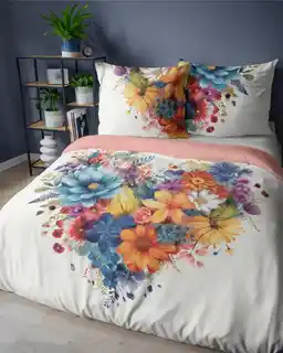 Detexpol Pościel bawełniana 160x200 biała kolorowe kwiaty Holland Home 33