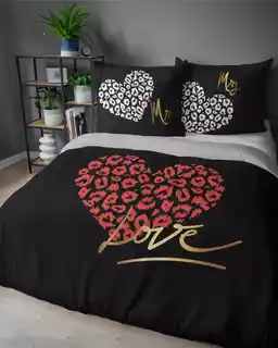 Detexpol Pościel bawełniana 160x200 czarna czerwona biała On i Ona Miłość Love Holland 52