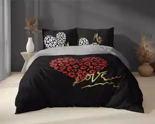 Detexpol Pościel bawełniana 160x200 czarna czerwona biała On i Ona Miłość Love Holland 52