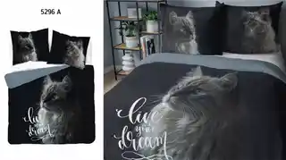 Detexpol Pościel bawełniana 160x200 czarna szara kot Live your Dream Holland 52