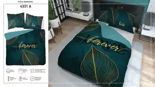 Detexpol Pościel bawełniana 160x200 Love listki turkusowa złota Holland