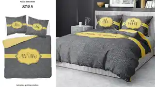 Detexpol Pościel bawełniana 160x200 Mr&Mrs Pan Pani grafitowa miodowa dla pary ornamenty 3210 A Holland walentynkowa