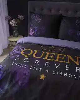Detexpol Pościel bawełniana 160x200 Queen kwiaty fioletowe czarne Holland