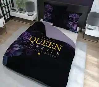 Detexpol Pościel bawełniana 160x200 Queen kwiaty fioletowe czarne Holland