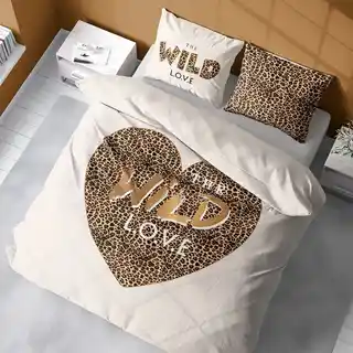 Detexpol Pościel bawełniana 160x200 Wild love serce pantera beżowa Holland