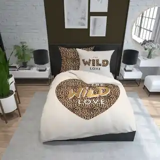 Detexpol Pościel bawełniana 160x200 Wild love serce pantera beżowa Holland