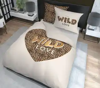 Detexpol Pościel bawełniana 160x200 Wild love serce pantera beżowa Holland