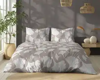Detexpol Pościel bawełniana 220x200 Bawełna 32 beżowa biała liście miłorzębu