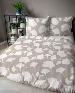 Detexpol Pościel bawełniana 220x200 Bawełna 32 beżowa biała liście miłorzębu