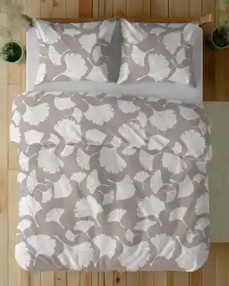 Detexpol Pościel bawełniana 220x200 Bawełna 32 beżowa biała liście miłorzębu