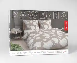 Detexpol Pościel bawełniana 220x200 Bawełna 32 beżowa biała liście miłorzębu