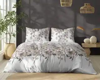 Detexpol Pościel bawełniana 220x200 Bawełna 48 biała beżowa ciemna kwiatki