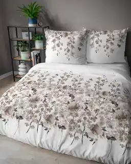 Detexpol Pościel bawełniana 220x200 Bawełna 48 biała beżowa ciemna kwiatki