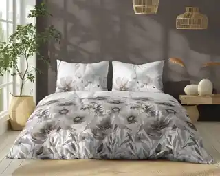 Detexpol Pościel bawełniana 220x200 Bawełna 48 biała beżowa szara kwiaty